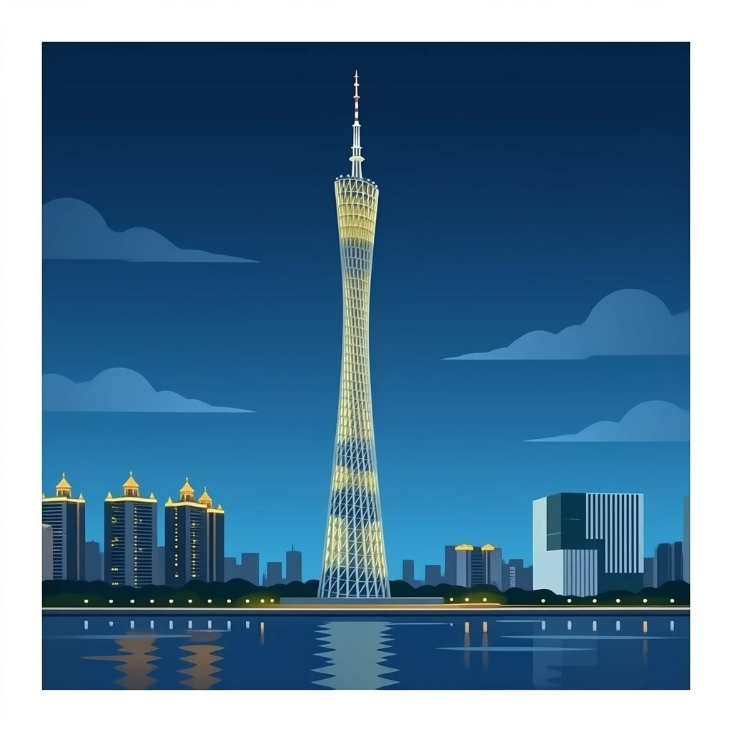 Canton Tower in night and near the tower emoji