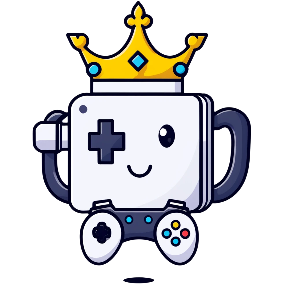 Colorful qbix88 online gaming logo with pro controller, crown for popular games, and expert rank symbol emoji