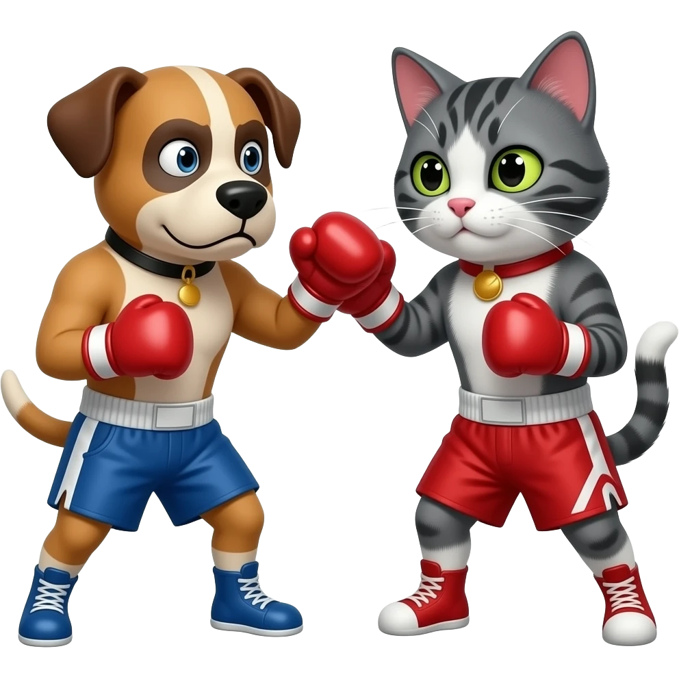 Cachorro forte pobre é feio vs Gato fraco rico é bonito em uma luta de boxe emoji