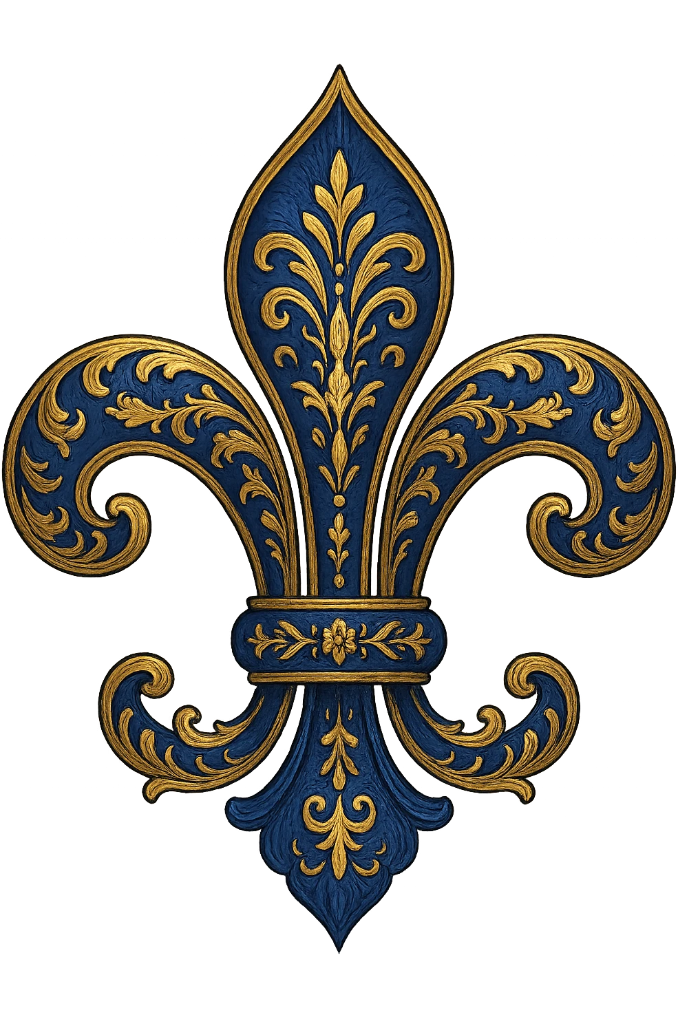 fleur de lys royale in royal blue, with gold accents, ornate emoji