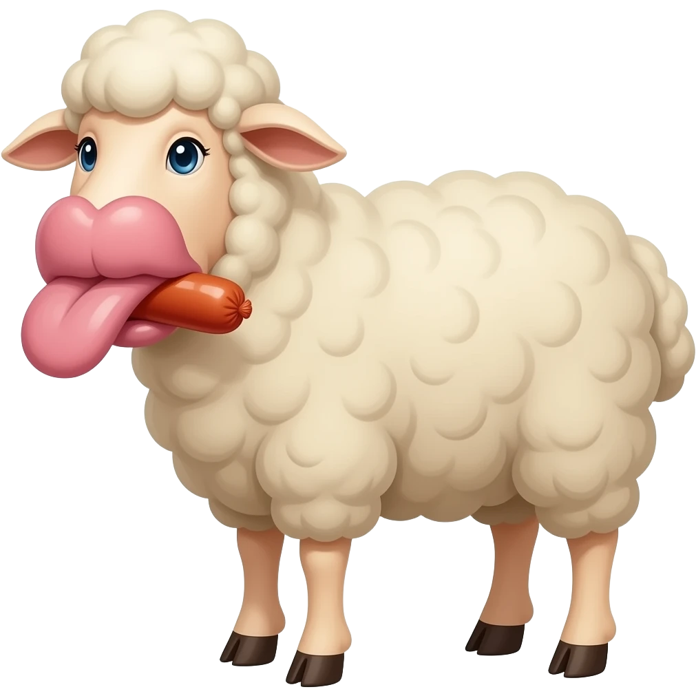 Sheep with big puffy filler lips sucking sausage emoji