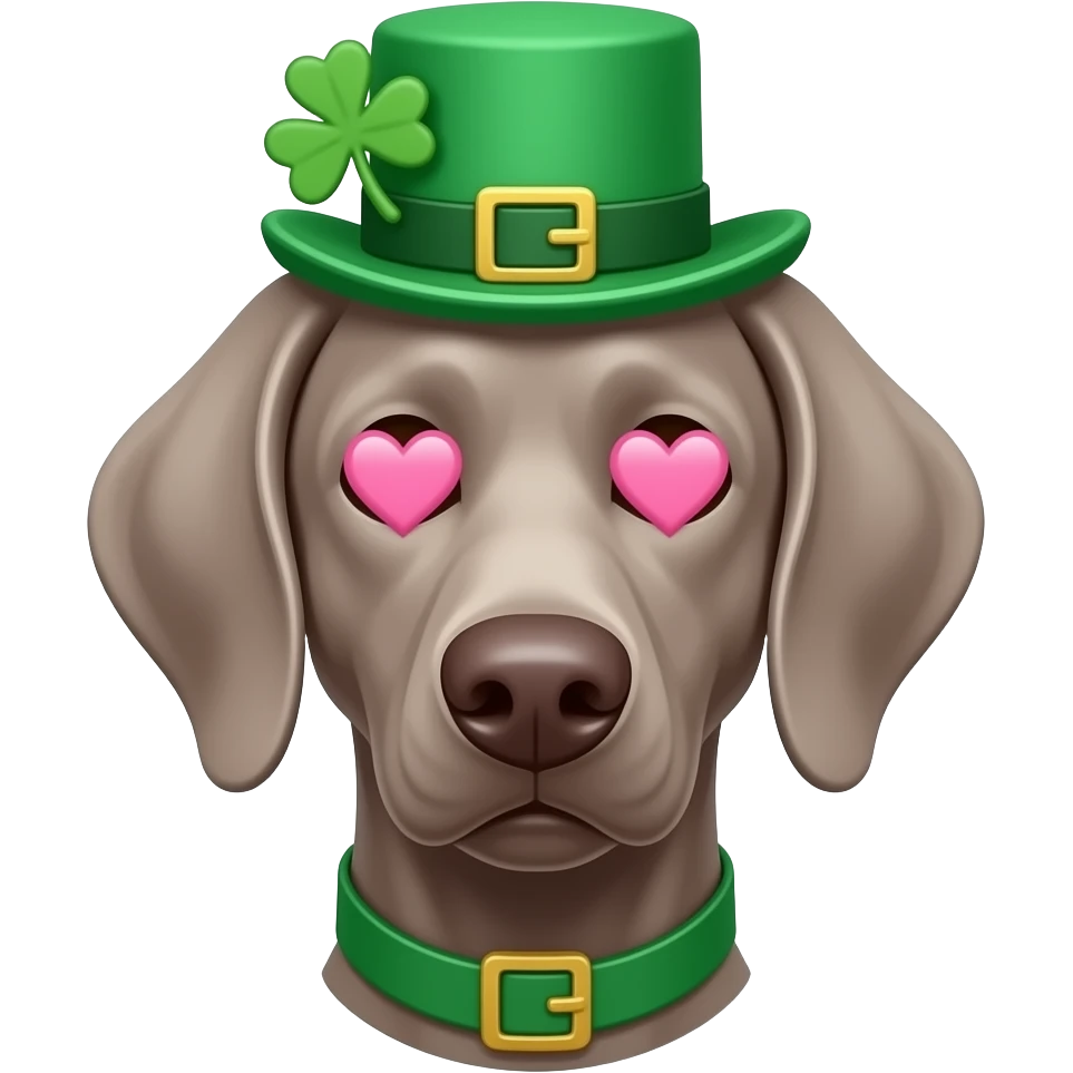 Pink Heart eyes Weimeraner head with st Patrick’s day garb emoji