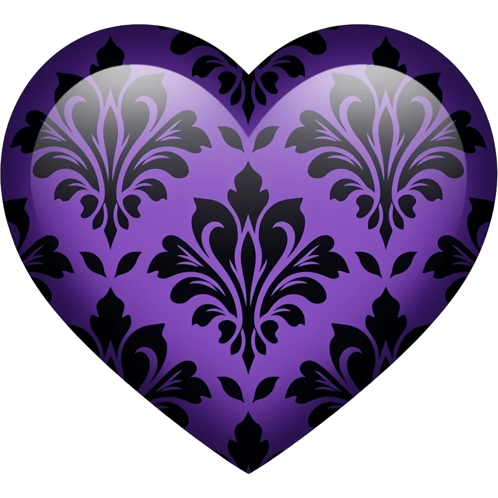 goth heart with purple and black damask pattern emoji