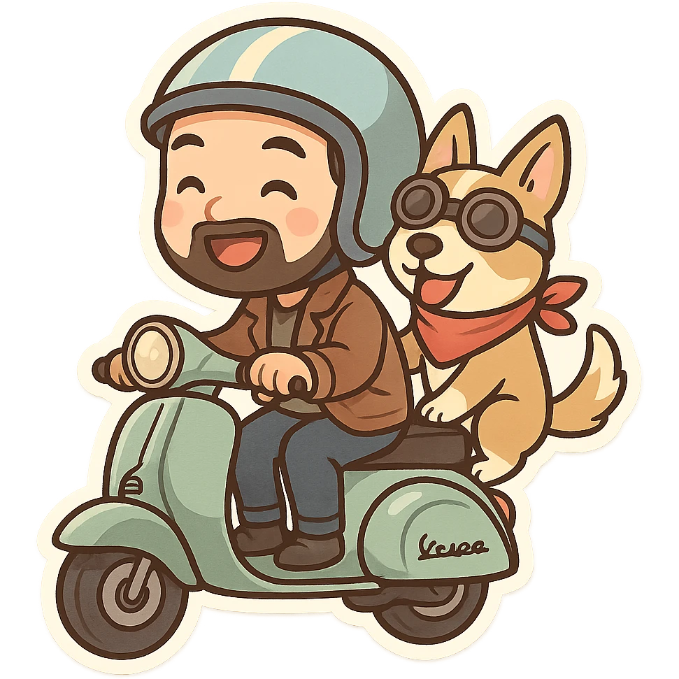 Une créature née du Néant. On dit qu’il murmure dans le sommeil des héros.man and his pet dog riding a vespa emoji