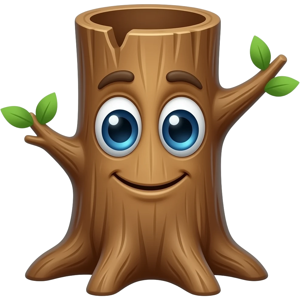 a tree trunk with heart eyes emoji