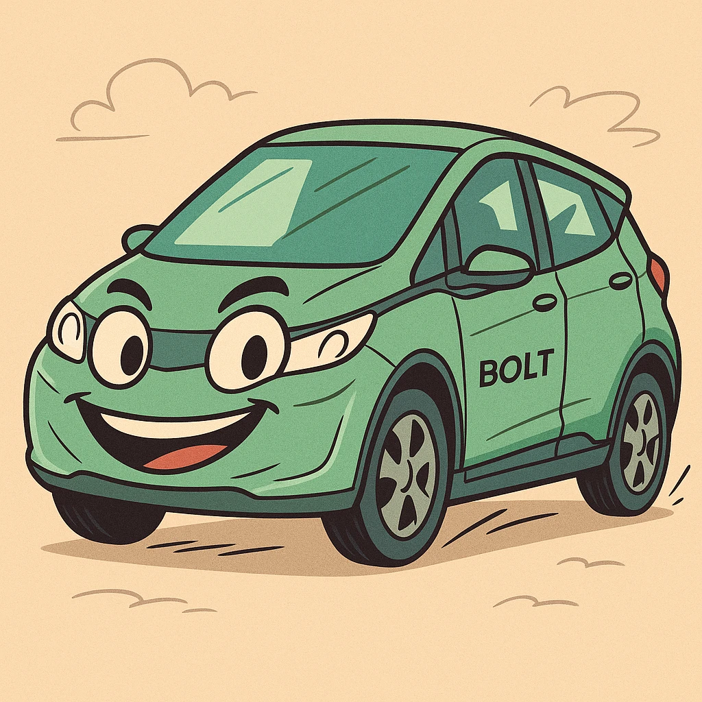 a green bolt car, cartoon style, energetic emoji