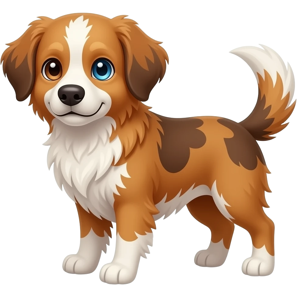 A nova scotia duck tolling retriever with one brown eye and one light blue eye. emoji