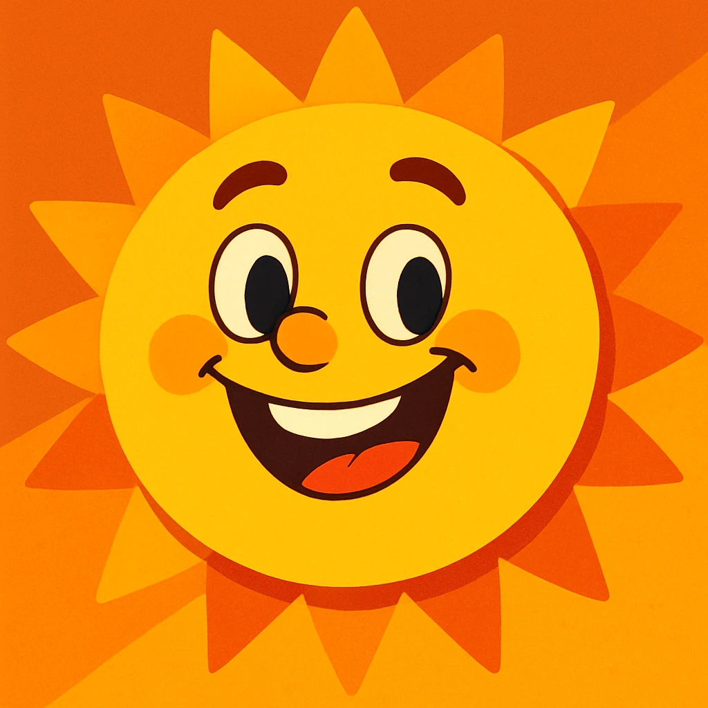Sprunkl Mr Sun, cheerful sun character with a big smile, playful and bright, cartoon style, vibrant colors, simple background emoji