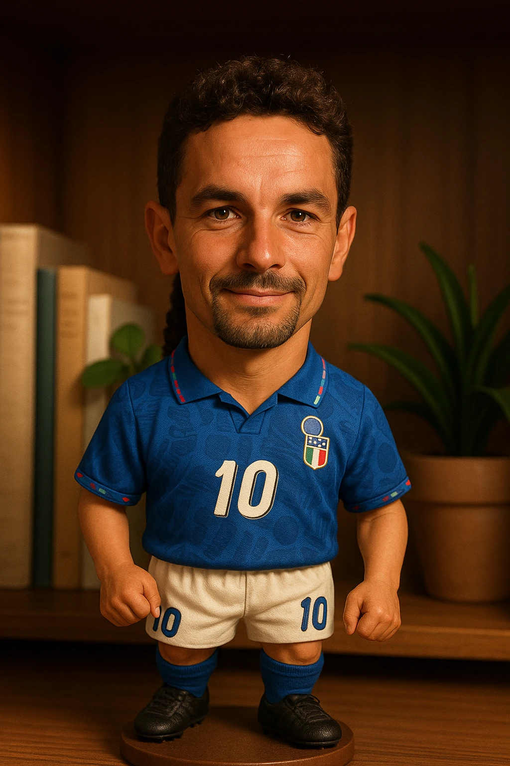 Молодой Роберто Банджо в форме сборной Италии 1994 смотрит на прямо на зрителя и слегка улыбается, освещение с левой верхней стороны кадра emoji