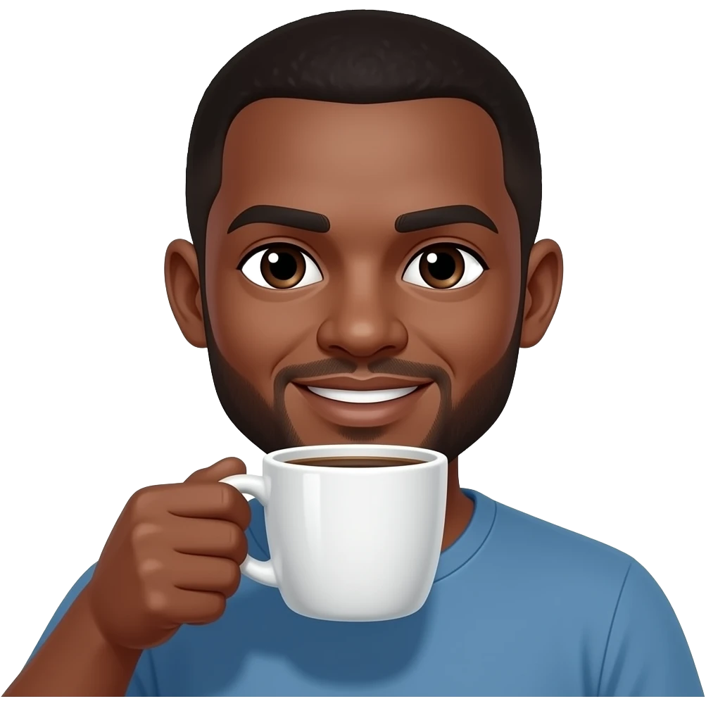 Black bald man drinking coffee emoji