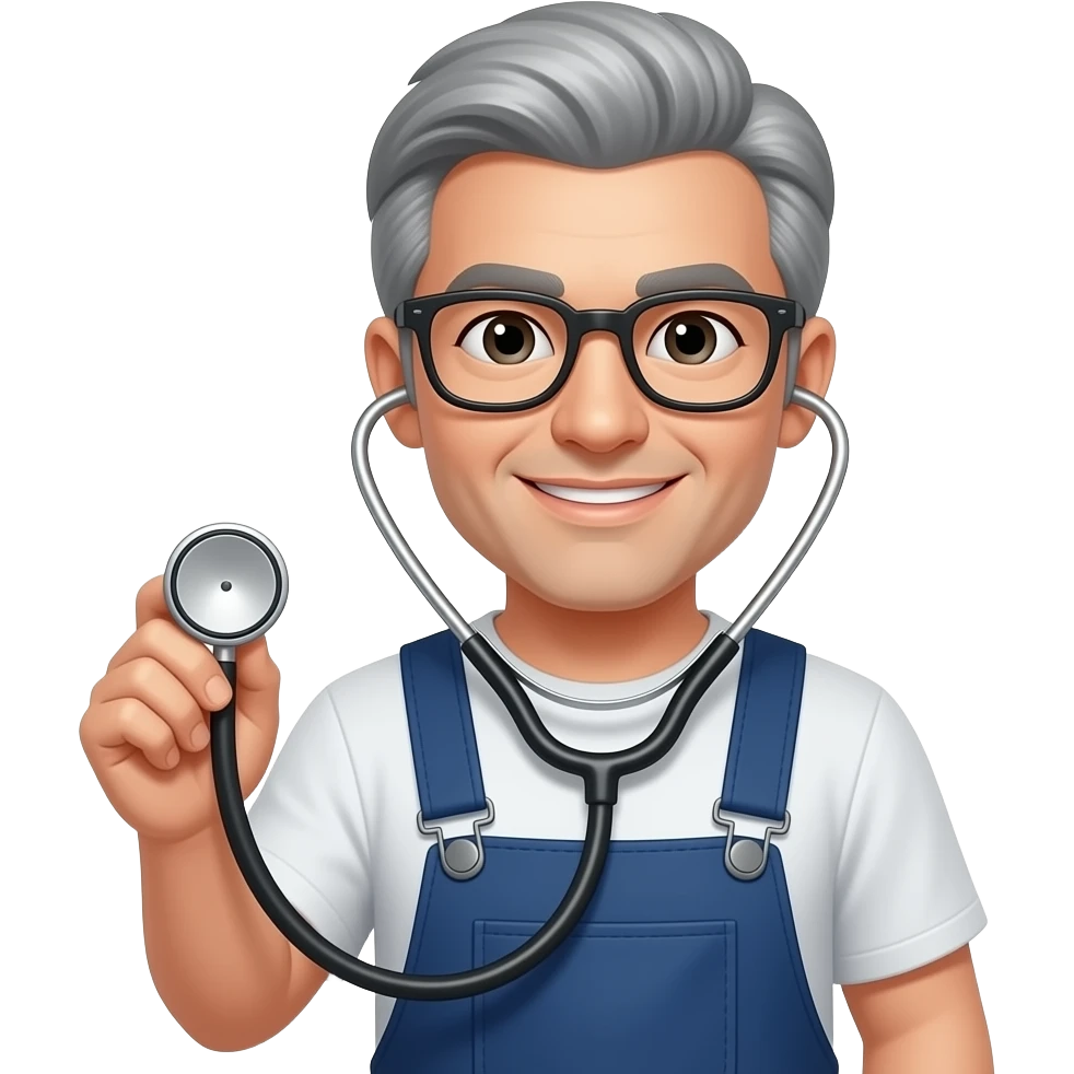 working clothes grey hair glasses holding stethoscope left handed emoji
