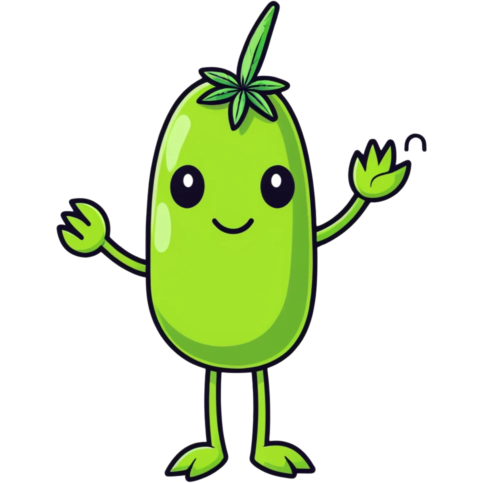 cartoon funny weed bud with arms and legs emoji