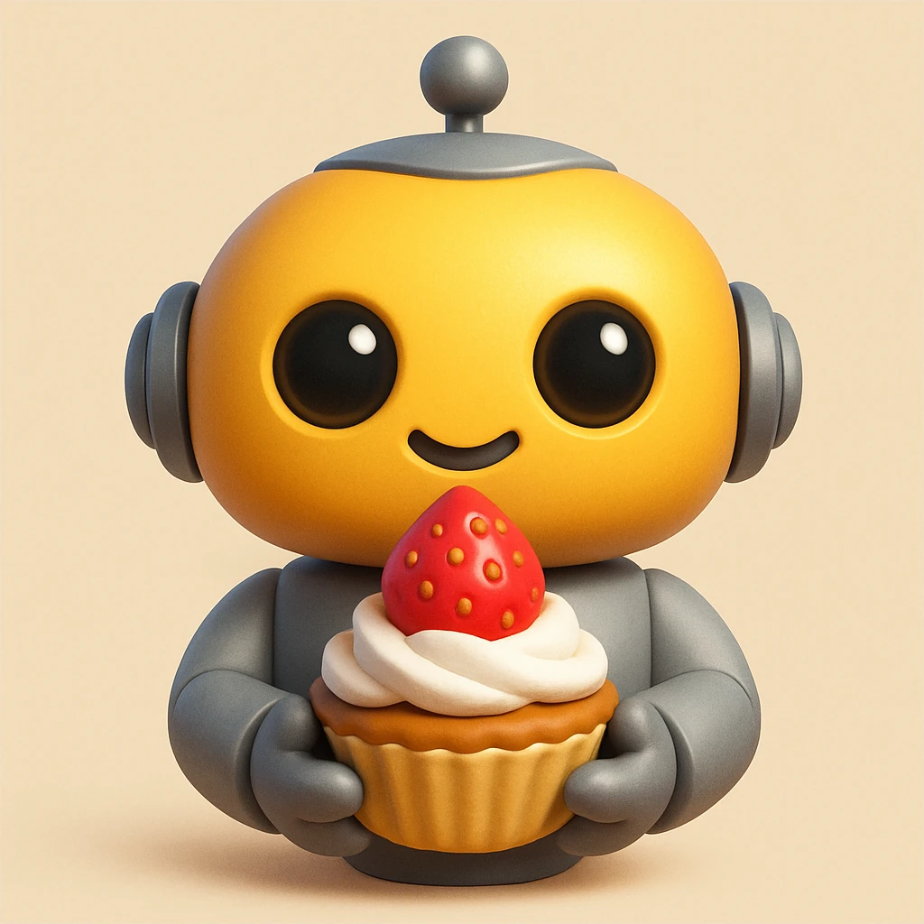 The cute robot is holding dessert in its hands, 3d emoji emoji