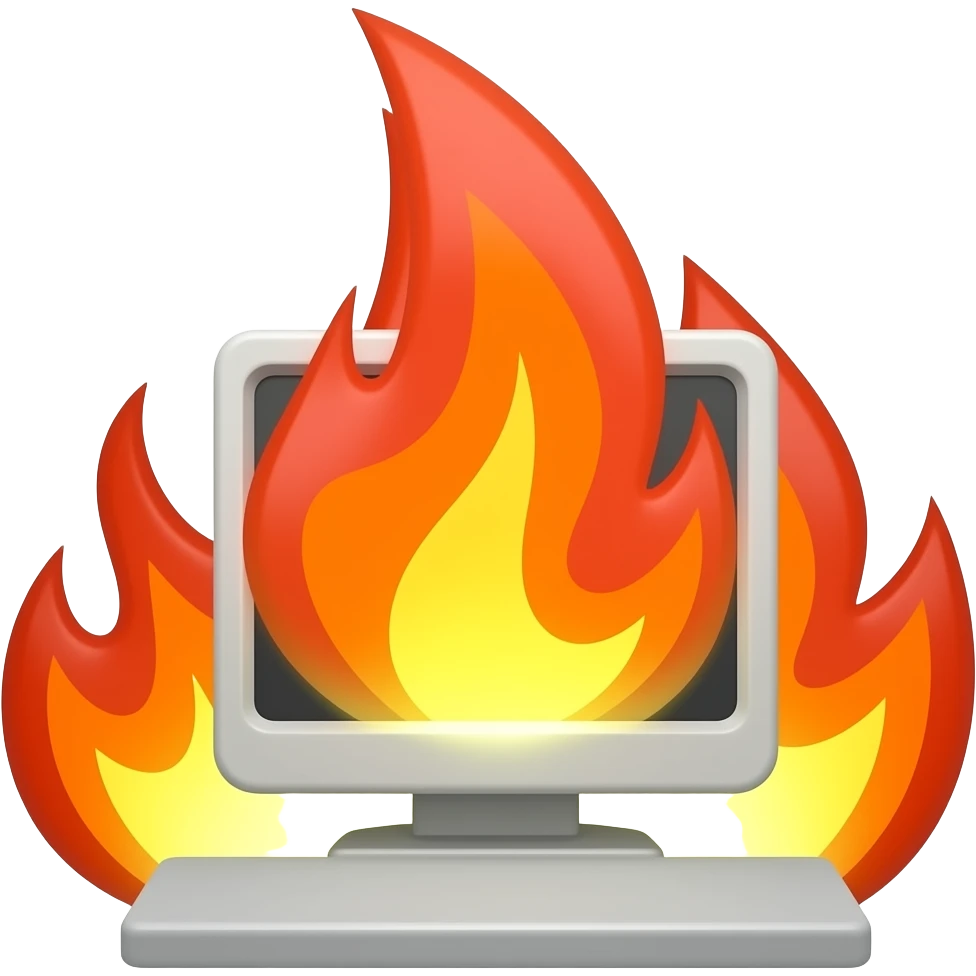 a computer on fire emoji