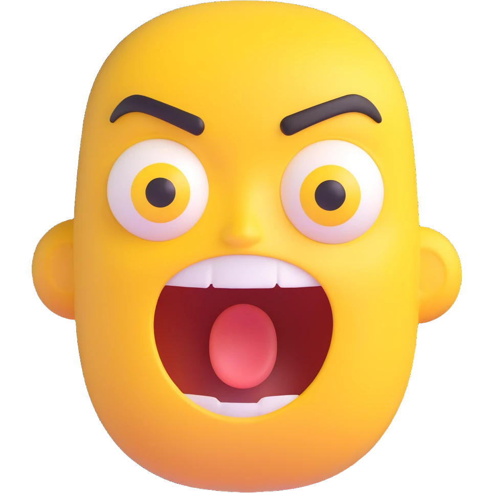screaming face emoji, yellow face, wide open mouth, expressive eyes, no text emoji