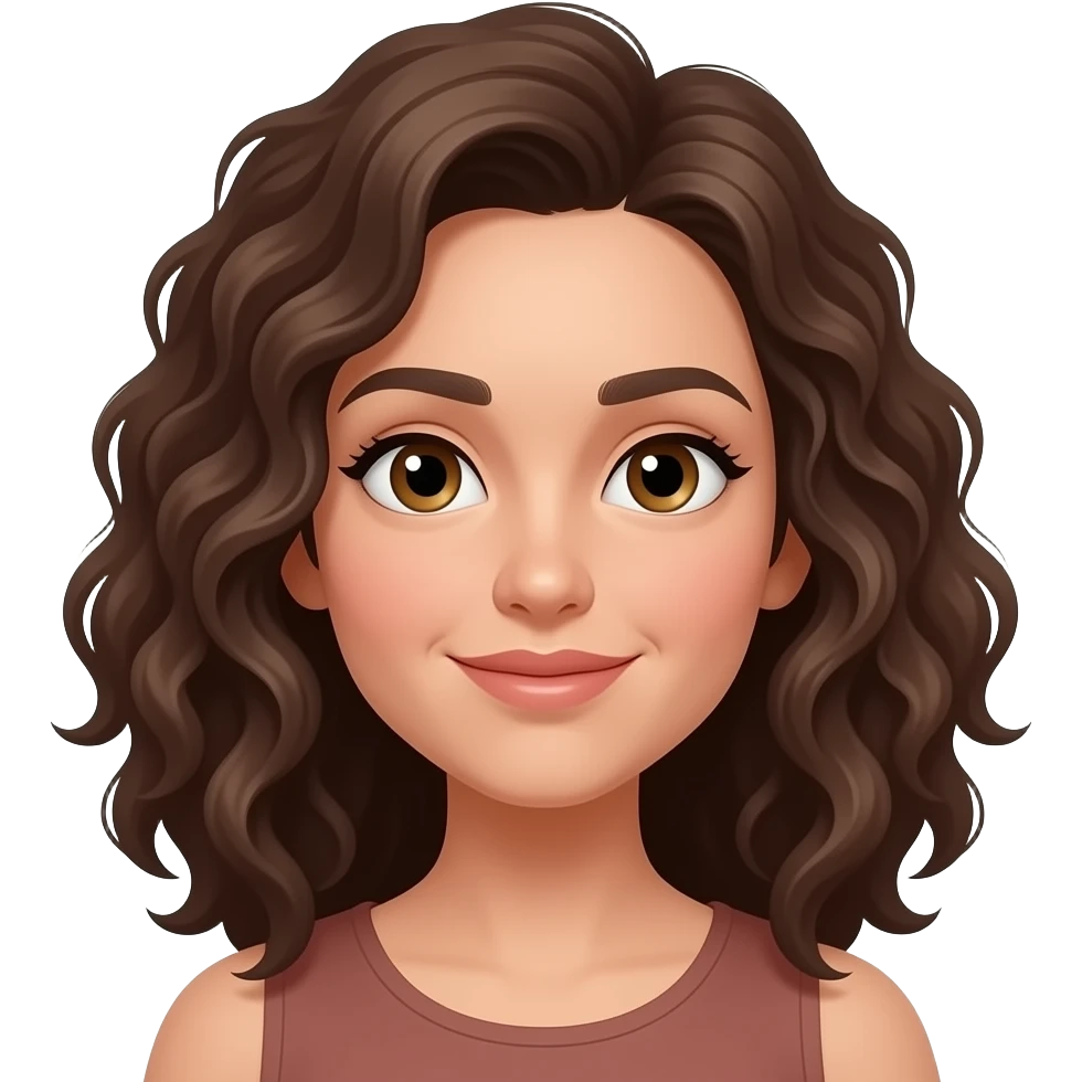 mulher morena, cacheada, rosto amendoado emoji