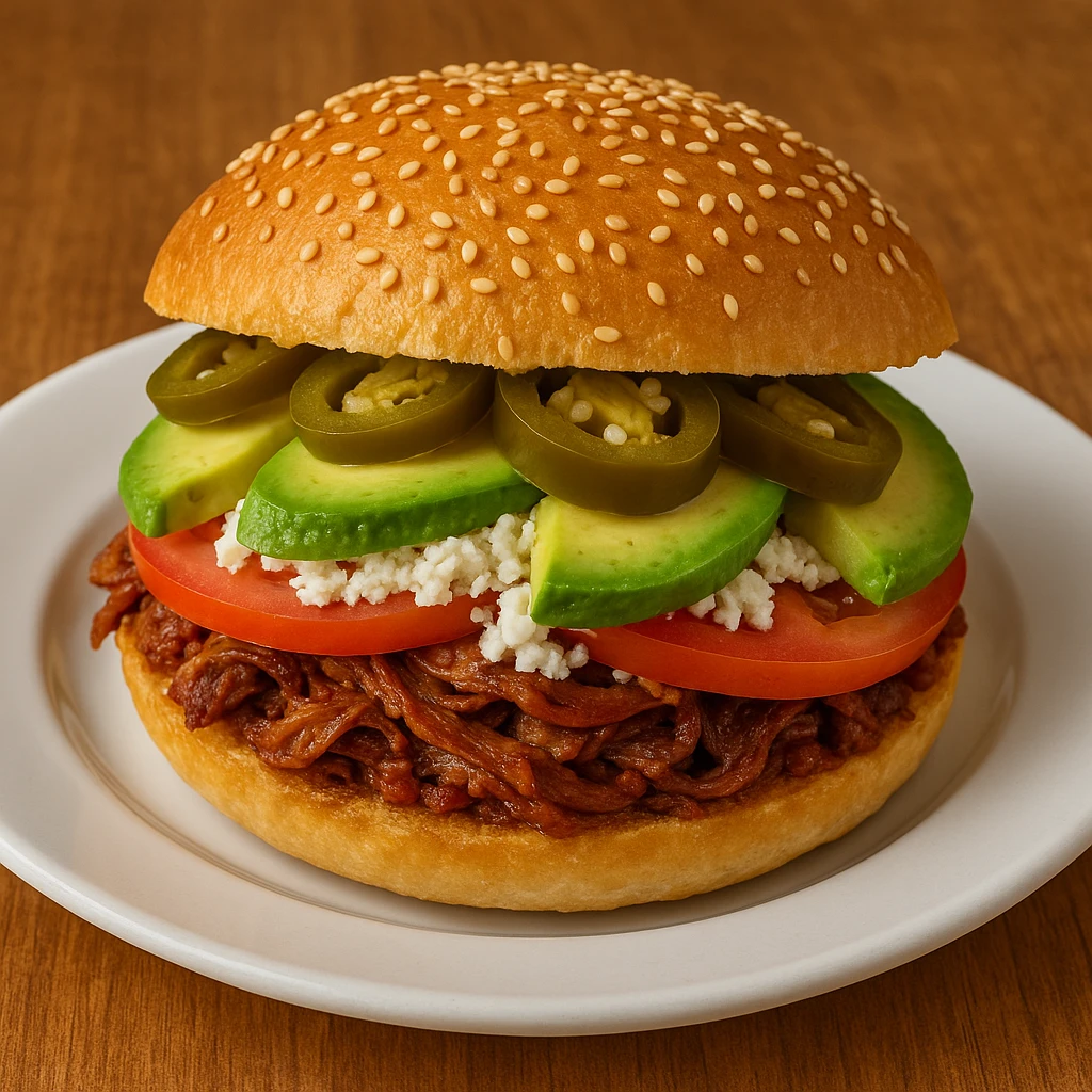 a detailed, appetizing cemita sandwich on a plate emoji