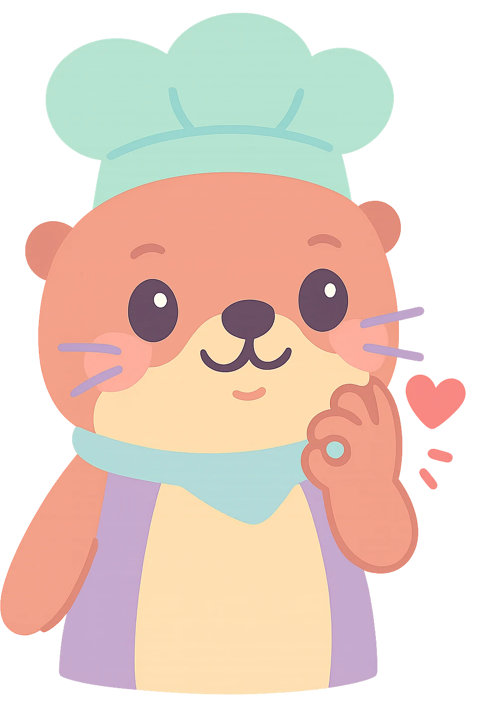 Make the background transparent and add a small red heart coming out from the otter's hand as it does the chef's kiss, keep the kawaii style. emoji