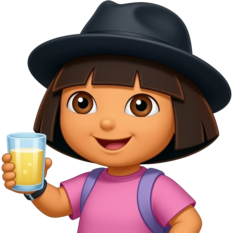 Cool dora with cool black shade, holding his glass and have a aesthetic smile emoji