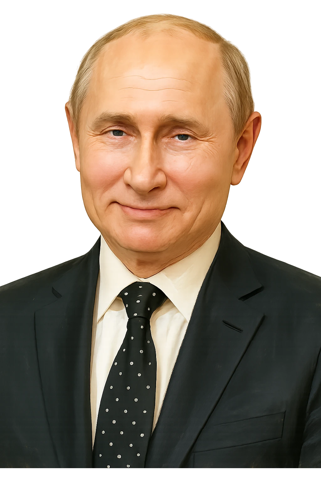 Владимир Путин в слегка рисованном, но при это объемный стиле, слегка улыбается, прозрачный фон emoji