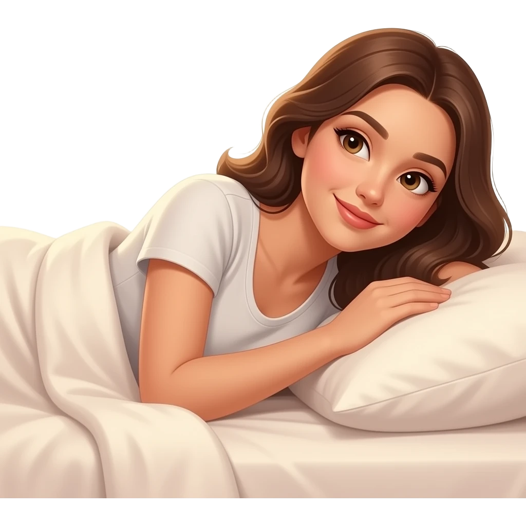 침대에 누워 있는 캐주얼한 스타일의 귀여운 여성 emoji