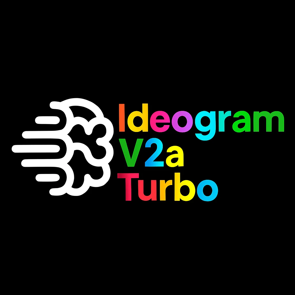 make a non gradient solid but colorful text of "Ideogram V2a Turbo", black background, add this logo too,  emoji