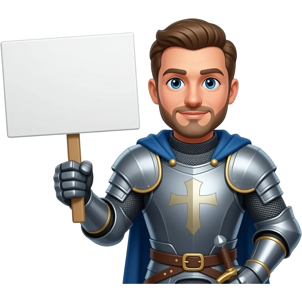 красунчик лицар тримає білу табличку в правій руці emoji