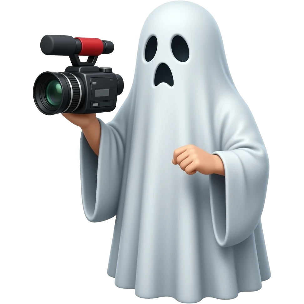 Haunting realistic ghost  recording a video. Holding the video recorder emoji