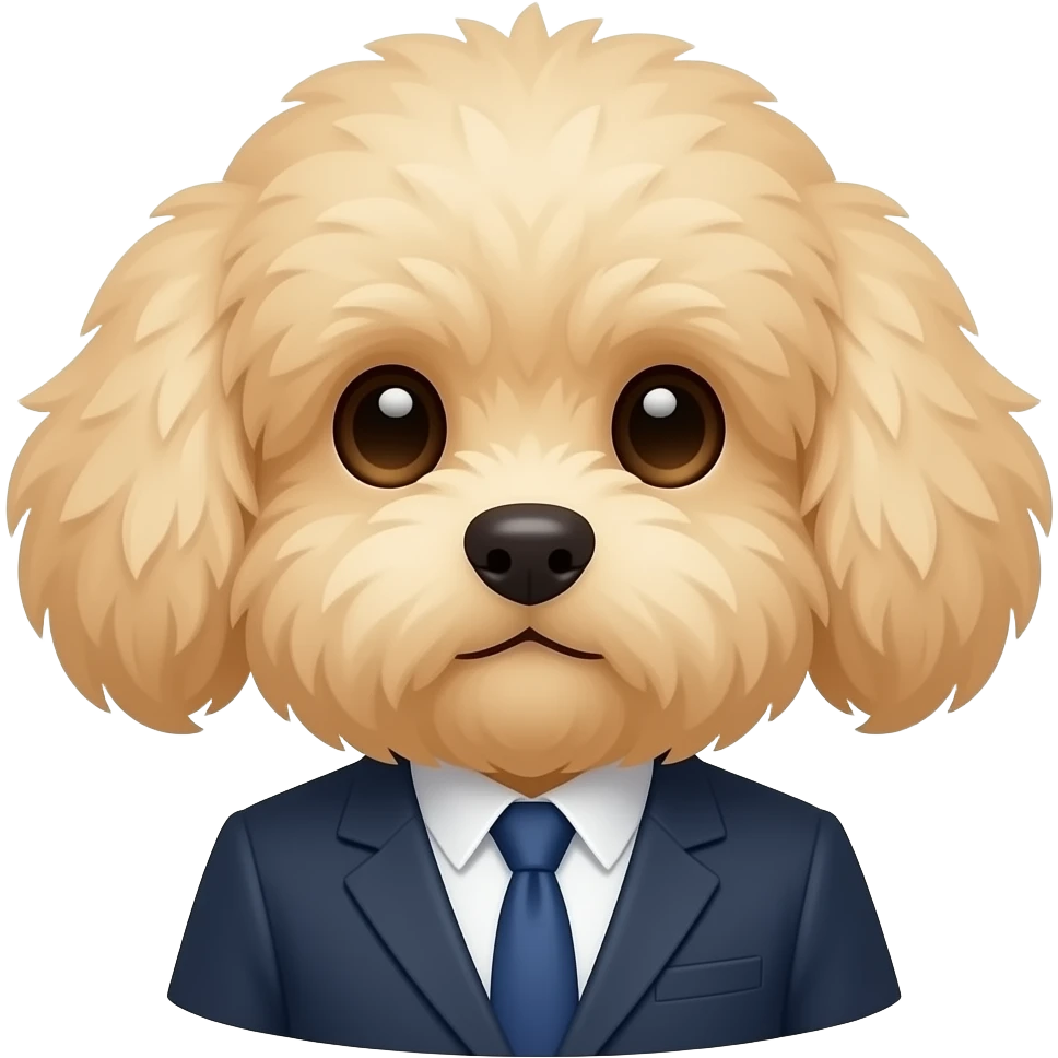Very small fluffy dog secretary, bigger face for profile, look front, no body emoji