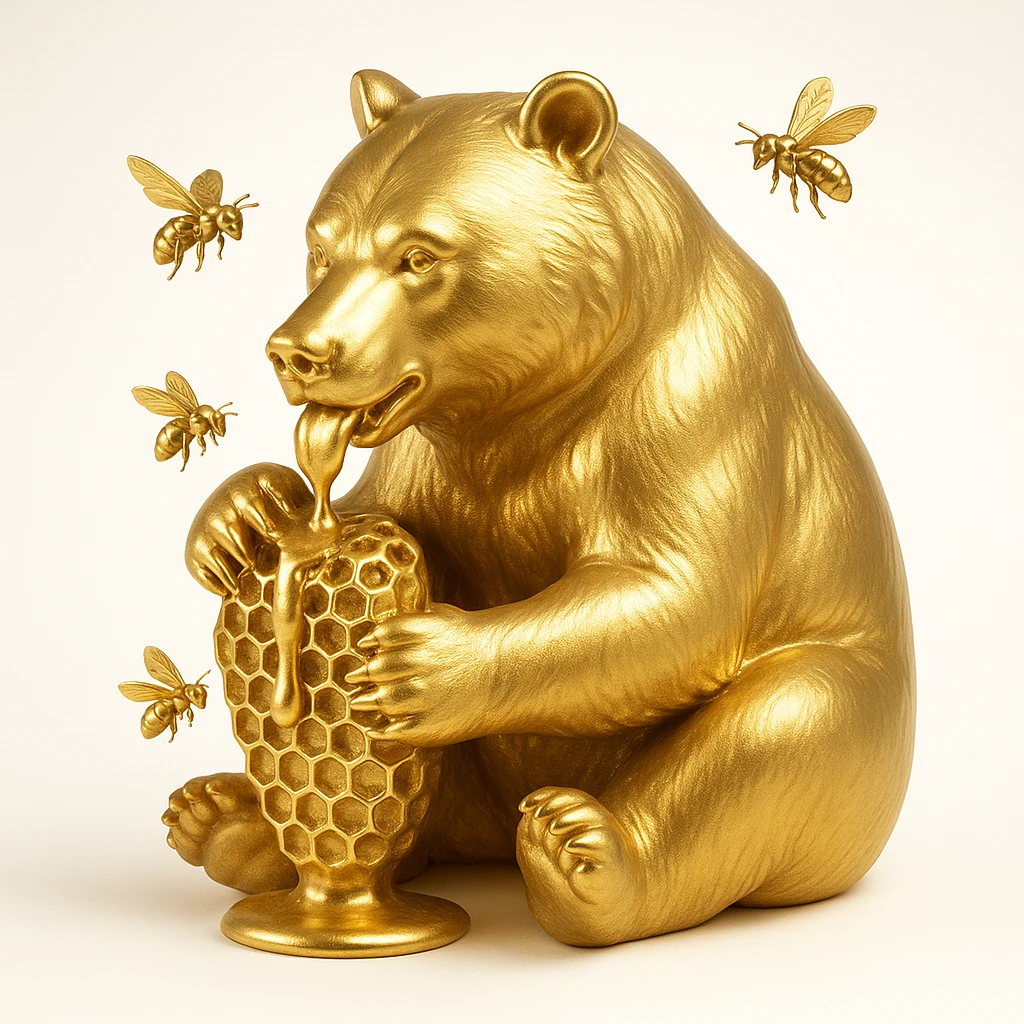bear eating honeycomb with bees flying around emoji