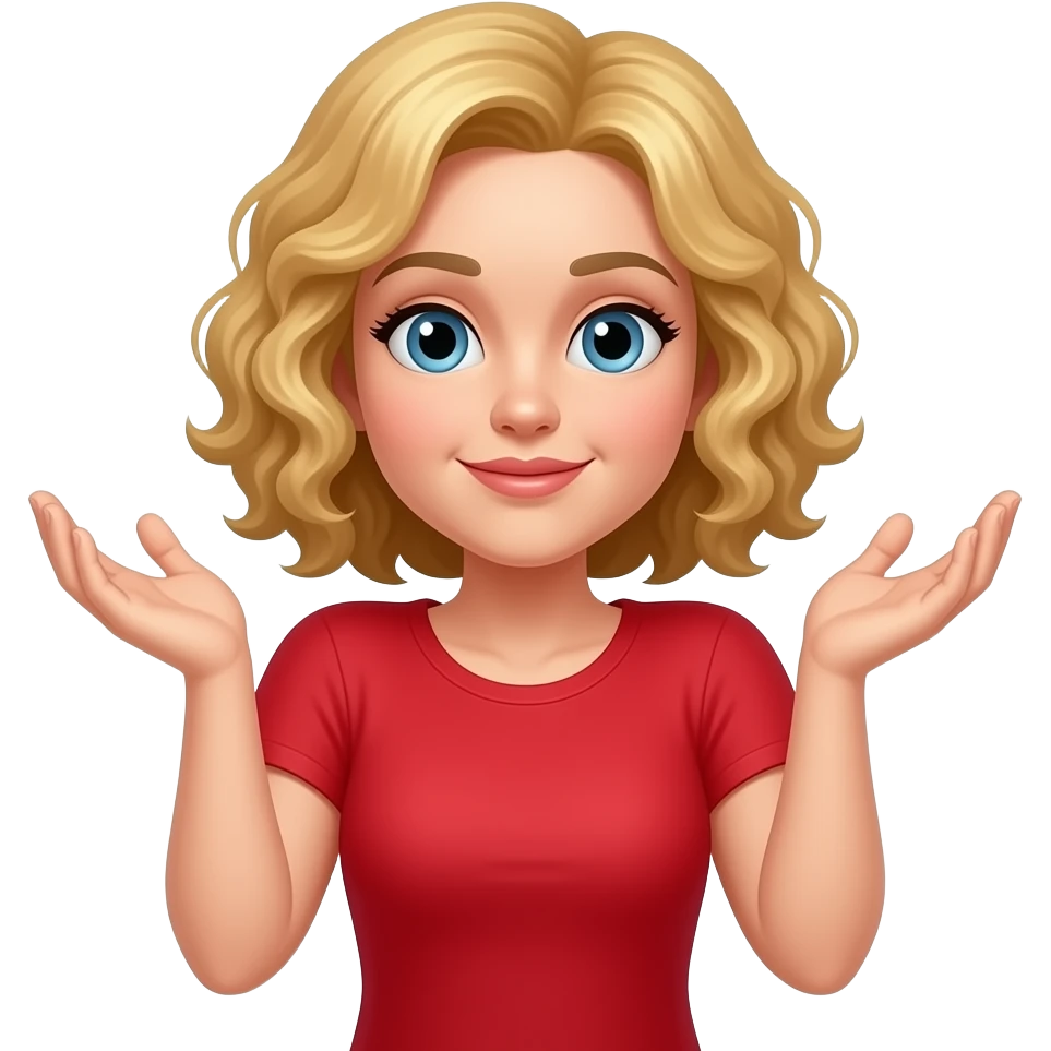 blonde curly bob  shrugging shoulders with both hands I don't know in red shirt emoji