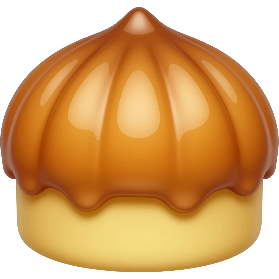 kawaii butter cake dessert emoji, chestnut-shaped mini butter cake with three finger press marks on top, shiny caramelized butter crust, warm golden brown color, soft cake texture, solid center with no hole, simple emoji icon style, thick outline emoji