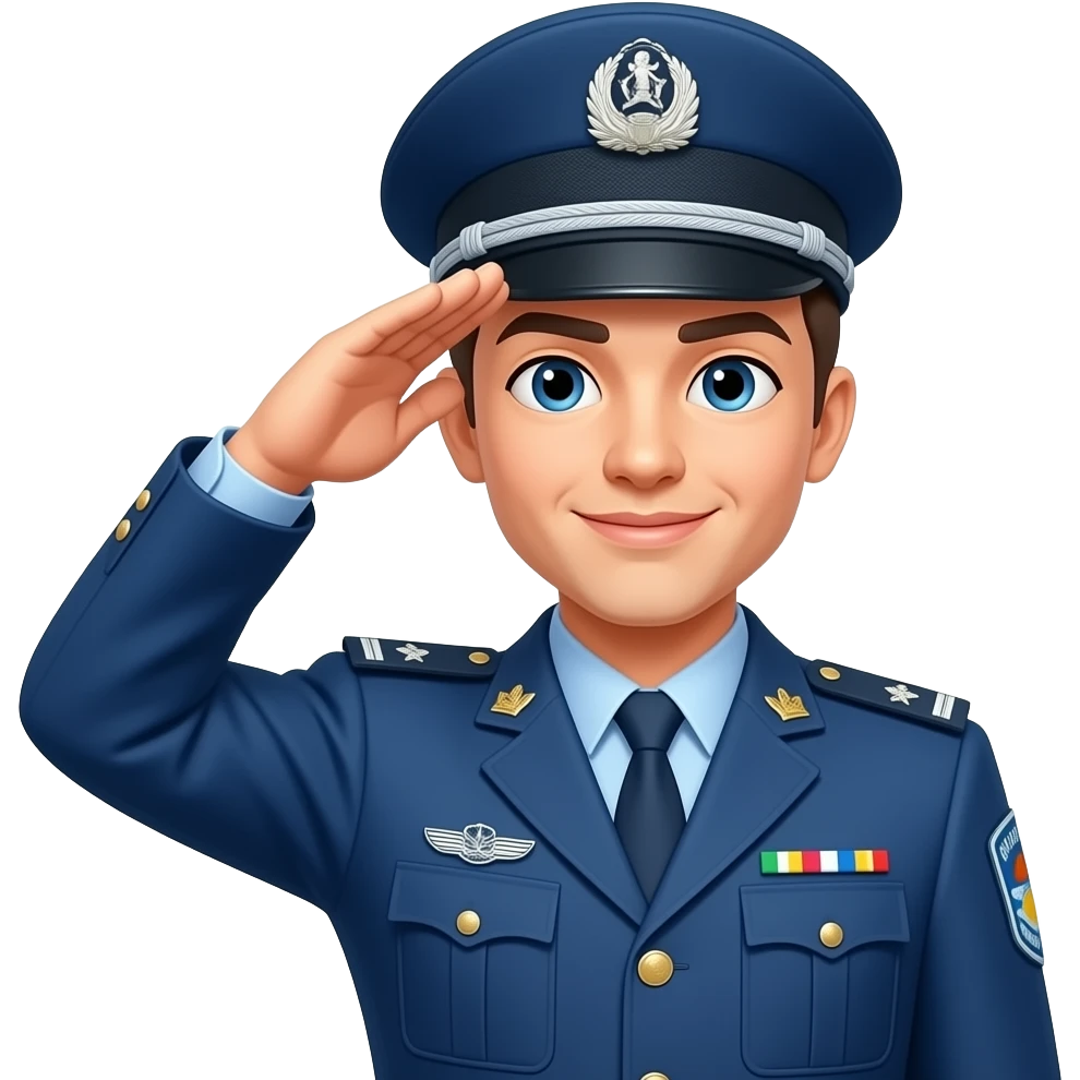 uniforme azul e fazer saudação emoji