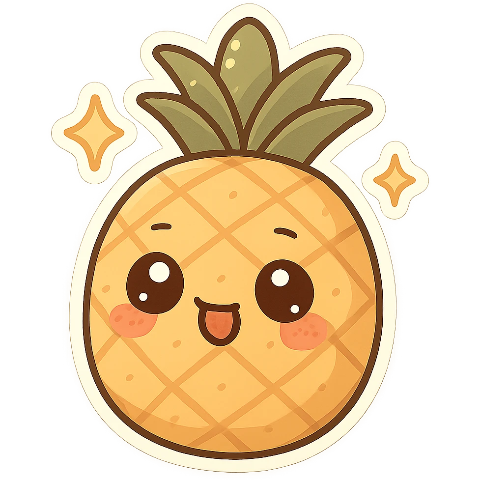 chibi sticker-style pineapple with sparkles, cute and exaggerated emoji