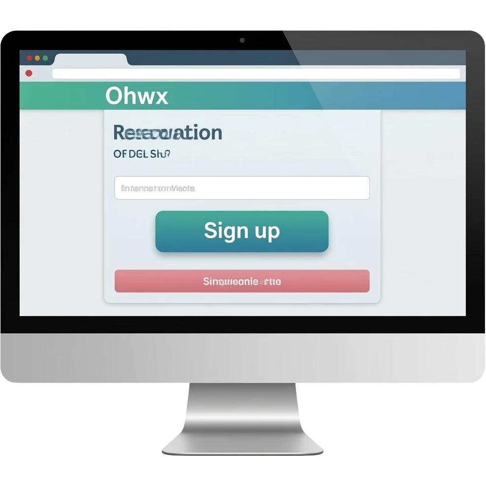Sign up word with Reservation site with computer with no people emoji