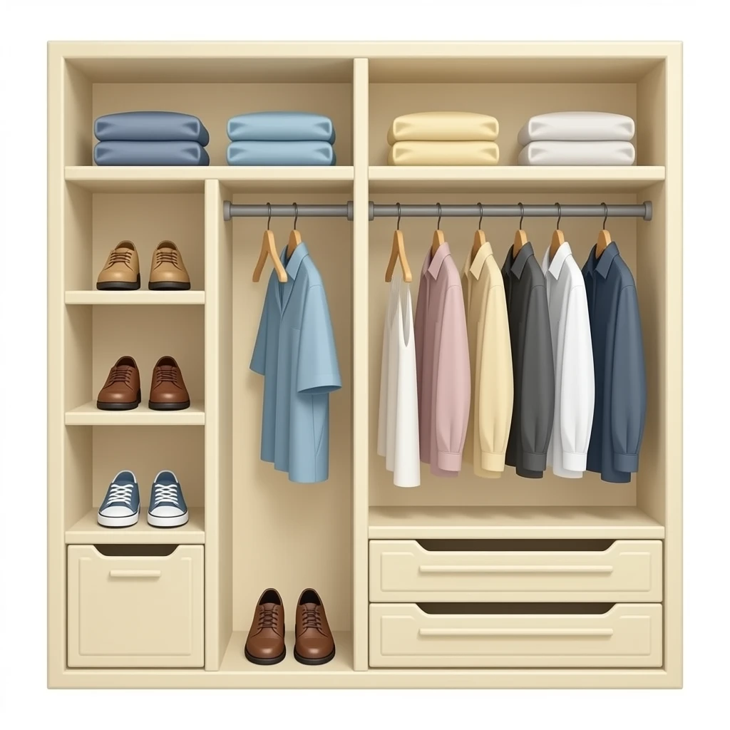 minimalist closet cream color for shoes emoji