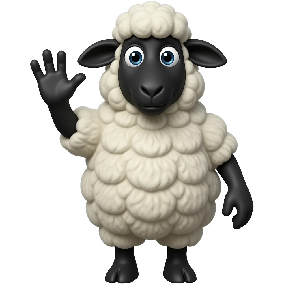 a black sheep waving hello cartoon 3d emoji