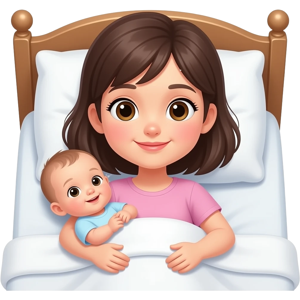 girl laying down on bed with baby emoji
