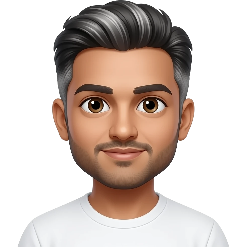 25 year old indian man fade hair cut white t-shirt denim jeans and blue sneakers emoji