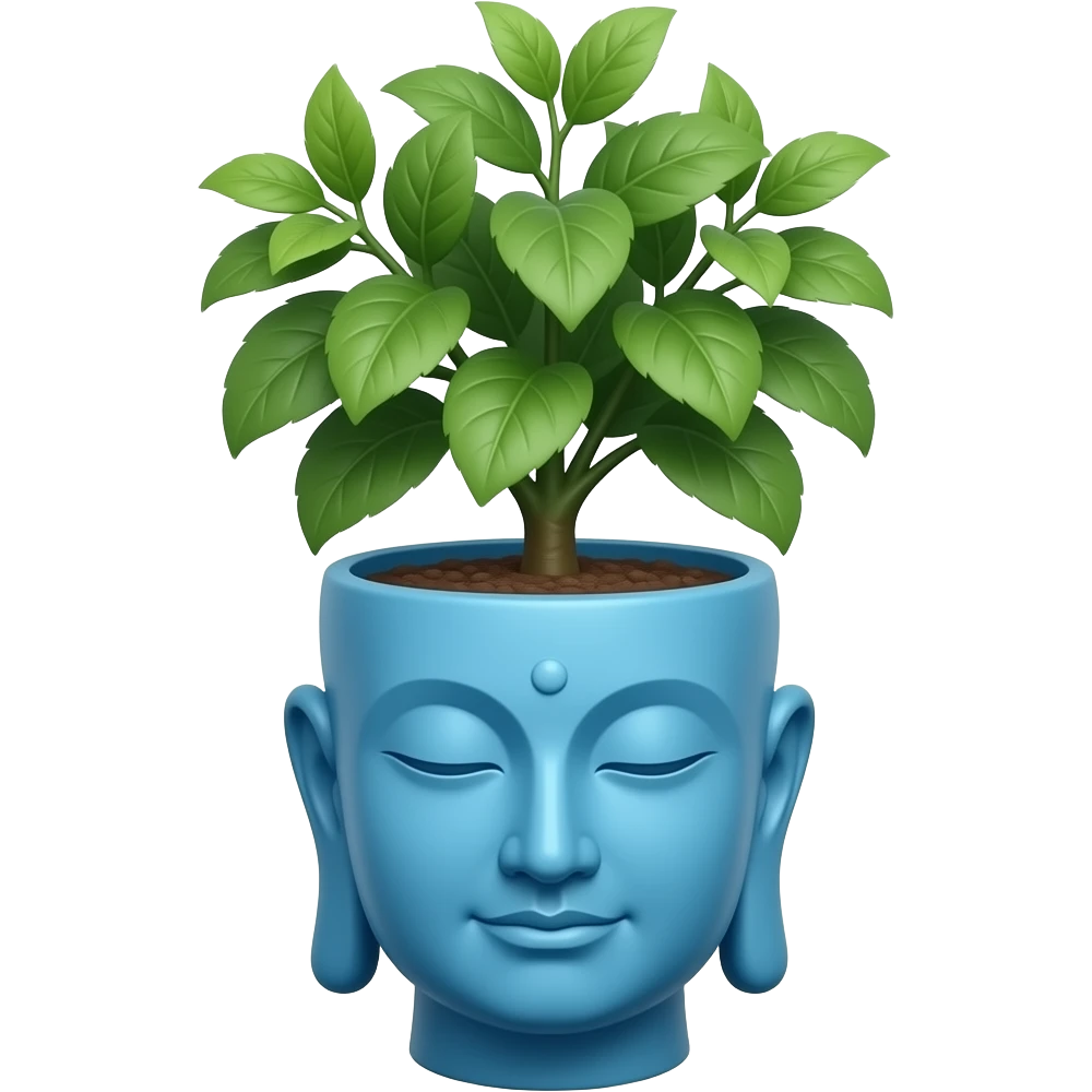 Plant in a blue Buddha head shaped pot emoji