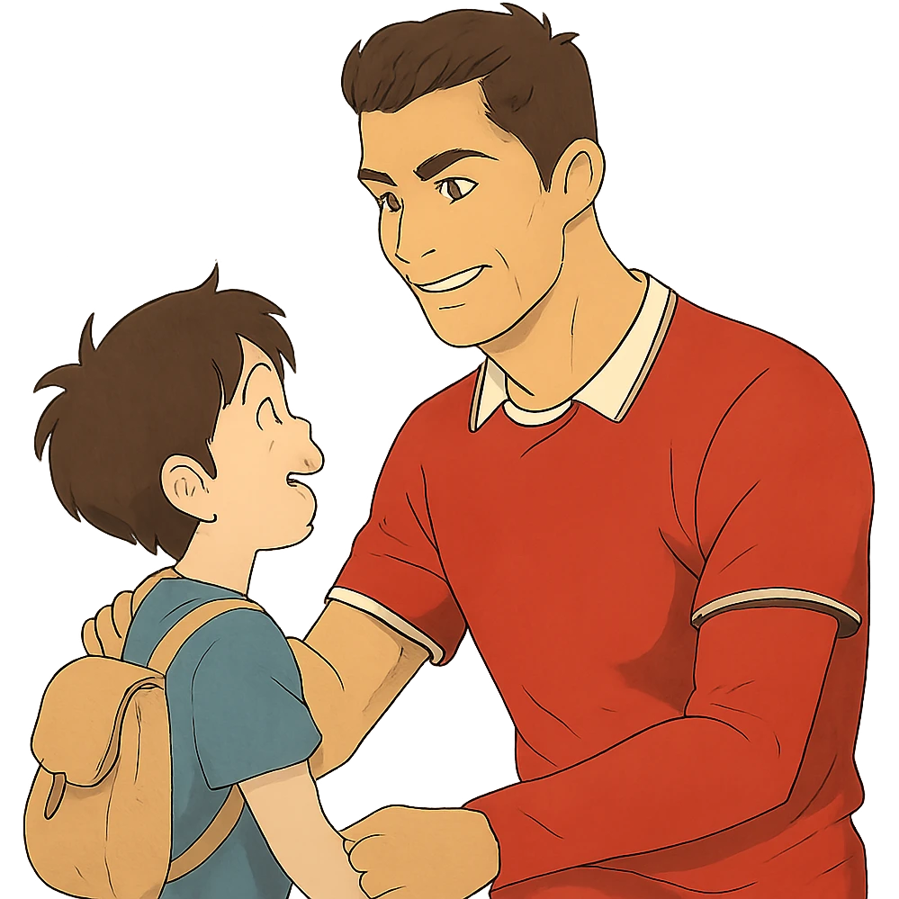 rapaz a conhecer o Cristiano Ronaldo, ghibli style emoji