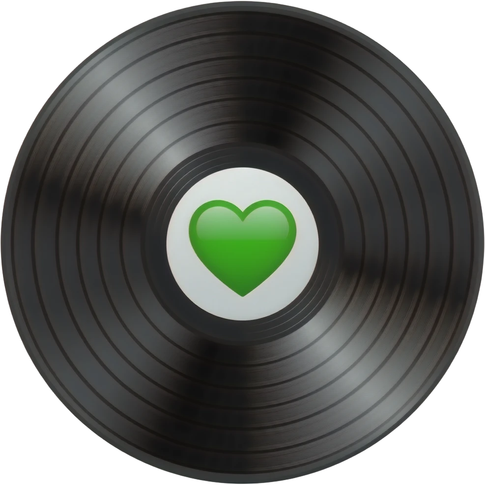 vinyl with a heart green in the middle emoji