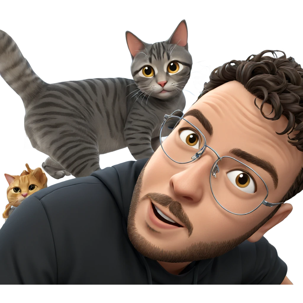 whimsical boy with cat emoji
