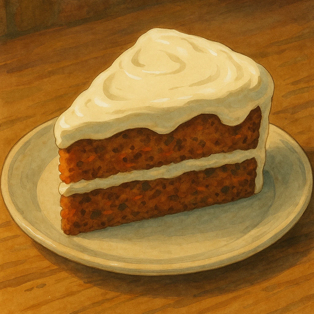 slice of carrot cake, thick icing  emoji