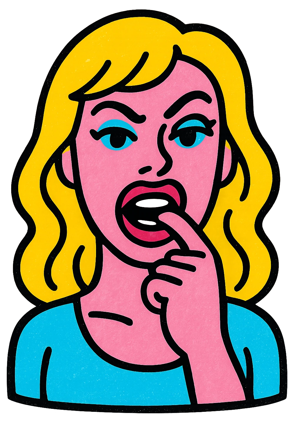 a blonde woman biting her finger boldly, pop art style, vibrant colors emoji