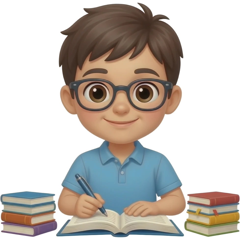 a child studying with books and pen emoji