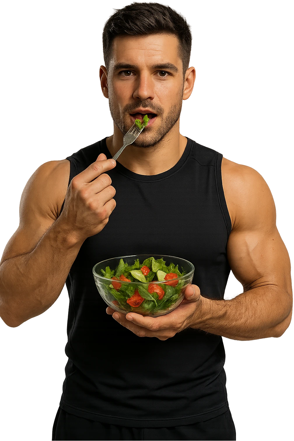 UOMO FITNESS CHE MANGIA INSALATA IN POSA FRONTALE emoji