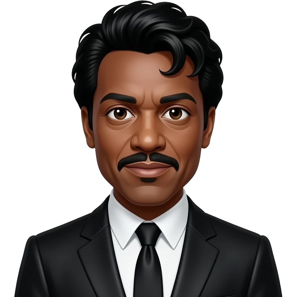 Ike Turner with dark brown eyes, black 60s boogie hair, black metallic suit emoji