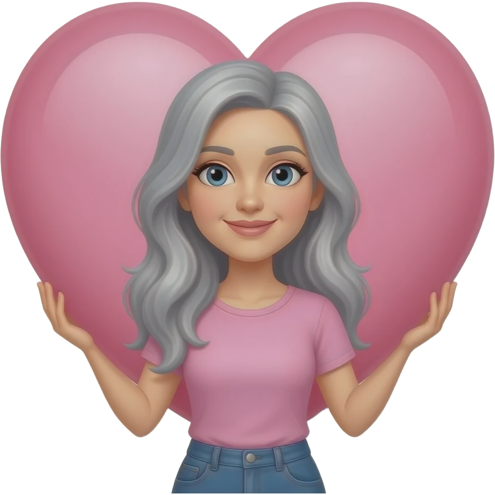 grey long hair on the side lady -holding a huge light pink heart emoji