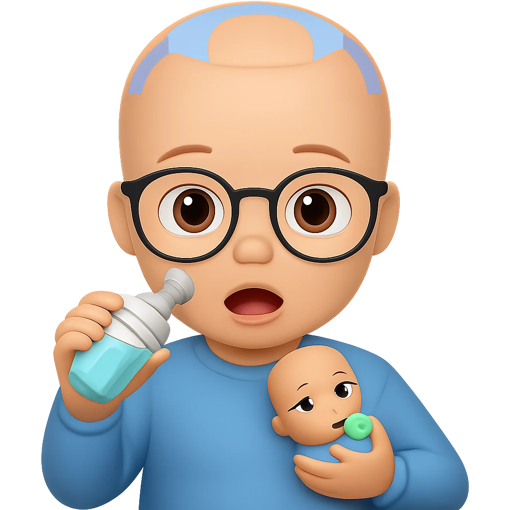 Add eyeglasses to the baby in the image, keep the background transparent. emoji